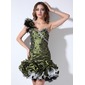 Tubo Um ombro Curto/ Mini Tafetá Organza Vestidos de boas vindas com Pregueado Bordado Penas (022021034)