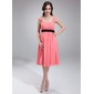 Empire Scoop Neck Knee-Length Chiffon Charmeuse Maternity Bridesmaid Dress With Ruffle Sash (045004382)
