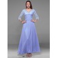 A-Line/Princess V-neck Ankle-Length Chiffon Holiday Dress With Lace Beading (020013056)