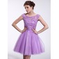 A-Line/Princess Off-the-Shoulder Short/Mini Tulle Charmeuse Homecoming Dress With Beading Sequins (018025268) A-Line/Princess Off-the-Shoulder Short/Mini Tulle Charmeuse Homecoming Dress With Beading Sequins (018025268)