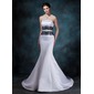 Mermaid Strapless Court Train Satin Wedding Dress With Lace Crystal Brooch (002001154)