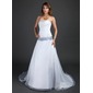 A-Linie/Princess-Linie Trägerlos Hof-Schleppe Organza Satin Brautkleid mit Rüschen Schleifenbänder/Stoffgürtel Perlen verziert (002015380)