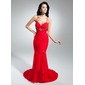 Mermaid V-neck Court Train Chiffon Evening Dress With Ruffle Beading (017014897)