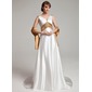 A-Line/Princess V-neck Sweep Train Charmeuse Mother of the Bride Dress With Sash Beading (008003201)