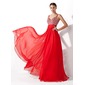 A-Line/Princess V-neck Floor-Length Chiffon Prom Dress With Ruffle Beading Sequins (018005105)