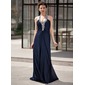 A-Line/Principessa Anello Sweep treno Chiffon Abiti da sera con Increspature Perline (017022927)