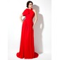 A-Line/Princess Halter Court Train Chiffon  Charmeuse Oscar Style Dresses With Ruffle (028005015)