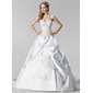 Ball-Gown Sweetheart Chapel Train Satin Wedding Dress With Embroidery Ruffle Beadwork (002000485)