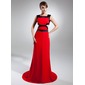 Sheath Square Necklin Court Train Chiffon Charmeuse Evening Dress With Sash (008015393) Sheath Square Necklin Court Train Chiffon Charmeuse Evening Dress With Sash (008015393)