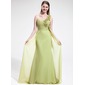 Tubo Um ombro Cauda vassoura Chiffon Vestido de madrinha com Pregueado fecho de correr (018025604)