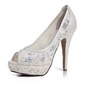 Lace Leatherette Stiletto Heel Peep Toe Platform Pumps Wedding Shoes With Rhinestone (047020119)