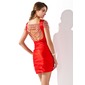 Sheath Scoop Neck Short/Mini Charmeuse Cocktail Dress With Ruffle Beading Sequins (016008518)