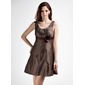 Impero Tondo Corto Taffeta Abito da damigella con Increspature Sash Fiori (022015823)