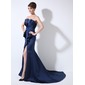 Mermaid Scalloped Neck Court Train Satin Evening Dress With Ruffle (008006320)