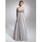 A-Line/Princess Scoop Neck Floor-Length Chiffon Charmeuse Mother of the Bride Dress With Ruffle Beading (008015093)