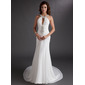 Sheath Scoop Neck Chapel Train Chiffon Prom Dress With Ruffle Beading (018016766)