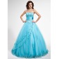 Ball-Gown Strapless Floor-Length Satin Tulle Quinceanera Dress With Lace Beading Flower(s) Sequins (021012796)