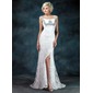 Sheath Off-the-Shoulder Sweep Train Chiffon Charmeuse Lace Mother of the Bride Dress With Ruffle Beading Sequins (008006400) Sheath Off-the-Shoulder Sweep Train Chiffon Charmeuse Lace Mother of the Bride Dress With Ruffle Beading Sequins (008006400)