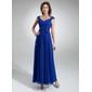 A-Line/Princess V-neck Ankle-Length Chiffon Evening Dress With Ruffle Beading Flower(s) (017020710)