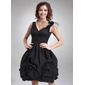 A-Line/Princess V-neck Knee-Length Chiffon Lace Homecoming Dress With Ruffle Beading Feather Flower(s) (022021135) A-Line/Princess V-neck Knee-Length Chiffon Lace Homecoming Dress With Ruffle Beading Feather Flower(s) (022021135)