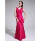Sheath V-neck Floor-Length Taffeta Bridesmaid Dress With Ruffle (007025366)