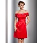 A-Line/Princess Off-the-Shoulder Knee-Length Satin Cocktail Dress With Beading (016014759) A-Line/Princess Off-the-Shoulder Knee-Length Satin Cocktail Dress With Beading (016014759)