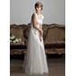 A-Line/Princess Square Neckline Floor-Length Tulle Wedding Dress With Ruffle Beadwork (002011588)