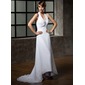 A-Line/Princess Halter Asymmetrical Chiffon Wedding Dress With Ruffle Beadwork Sequins (002011696)