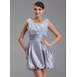A-Line/Princess Scoop Neck Short/Mini Taffeta Homecoming Dress With Ruffle Beading Flower(s) (022004335)