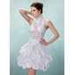 A-Line/Princess High Neck Knee-Length Taffeta Lace Cocktail Dress With Ruffle Beading (016008897) A-Line/Princess High Neck Knee-Length Taffeta Lace Cocktail Dress With Ruffle Beading (016008897)