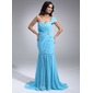 Mermaid One-Shoulder Court Train Chiffon Evening Dress With Ruffle Crystal Brooch (017020687) Mermaid One-Shoulder Court Train Chiffon Evening Dress With Ruffle Crystal Brooch (017020687)