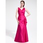 Tubo Decote V Vestidos longo Tafetá Vestido de madrinha com Pregueado (007025366)