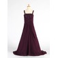 A-Line/Princess Square Neckline Sweep Train Chiffon Flower Girl Dress With Ruffle Beading (010004175)