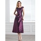 A-Line/Princess Scoop Neck Tea-Length Taffeta Bridesmaid Dress With Ruffle Beading Sequins (007005303)