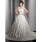 Ball-Gown Scoop Neck Chapel Train Satin Tulle Wedding Dress With Ruffle Lace Beadwork (002000180)