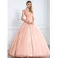 Ball-Gown V-neck Floor-Length Organza Satin Quinceanera Dress With Ruffle Beading Sequins (021002897)