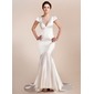 Mermaid V-neck Asymmetrical Charmeuse Wedding Dress (002012161)