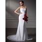 Sheath/Column Sweetheart Court Train Chiffon Wedding Dress With Ruffle Beadwork (002006370)