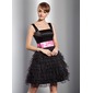 A-Line/Princess Square Neckline Knee-Length Satin Tulle Cocktail Dress With Sash (016025851)