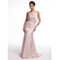 Mermaid Cowl Neck Sweep Train Charmeuse Evening Dress With Lace Beading (017025319) Mermaid Cowl Neck Sweep Train Charmeuse Evening Dress With Lace Beading (017025319)