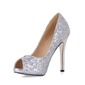 Sparkling Glitter Stiletto Heel Peep Toe Platform Pumps Wedding Shoes With Sequin (047020488)