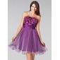Vestidos princesa/ Formato A Sem alça Curto/ Mini Tule Charmeuse Vestido de boas vindas com Pregueado Bordado fecho de correr (022004444)