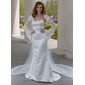 Mermaid Sweetheart Watteau Train Satin Tulle Wedding Dress With Lace Beadwork (002004482)