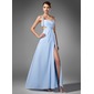 A-Line/Princess One-Shoulder Floor-Length Chiffon Prom Dress With Ruffle Beading Sequins (018005108)