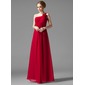 Império Um ombro Vestidos longo Chifon Vestido de madrinha com Pregueado fecho de correr (007013957)