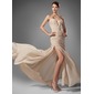 Sheath Sweetheart Sweep Train Chiffon Prom Dress With Ruffle Beading (018005251)