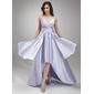 A-Line/Princess V-neck Asymmetrical Charmeuse Prom Dress With Ruffle Beading (018020957)