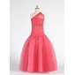 A-Line/Princess One-Shoulder Floor-Length Organza Flower Girl Dress With Ruffle Beading Sequins (010007333)