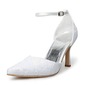 Lace Satin Stiletto Heel Closed Toe Pumps Wedding Shoes With Buckle (047008118)