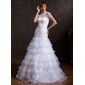 A-Line/Princess High Neck Floor-Length Organza Tulle Wedding Dress With Lace Beadwork (002015170)